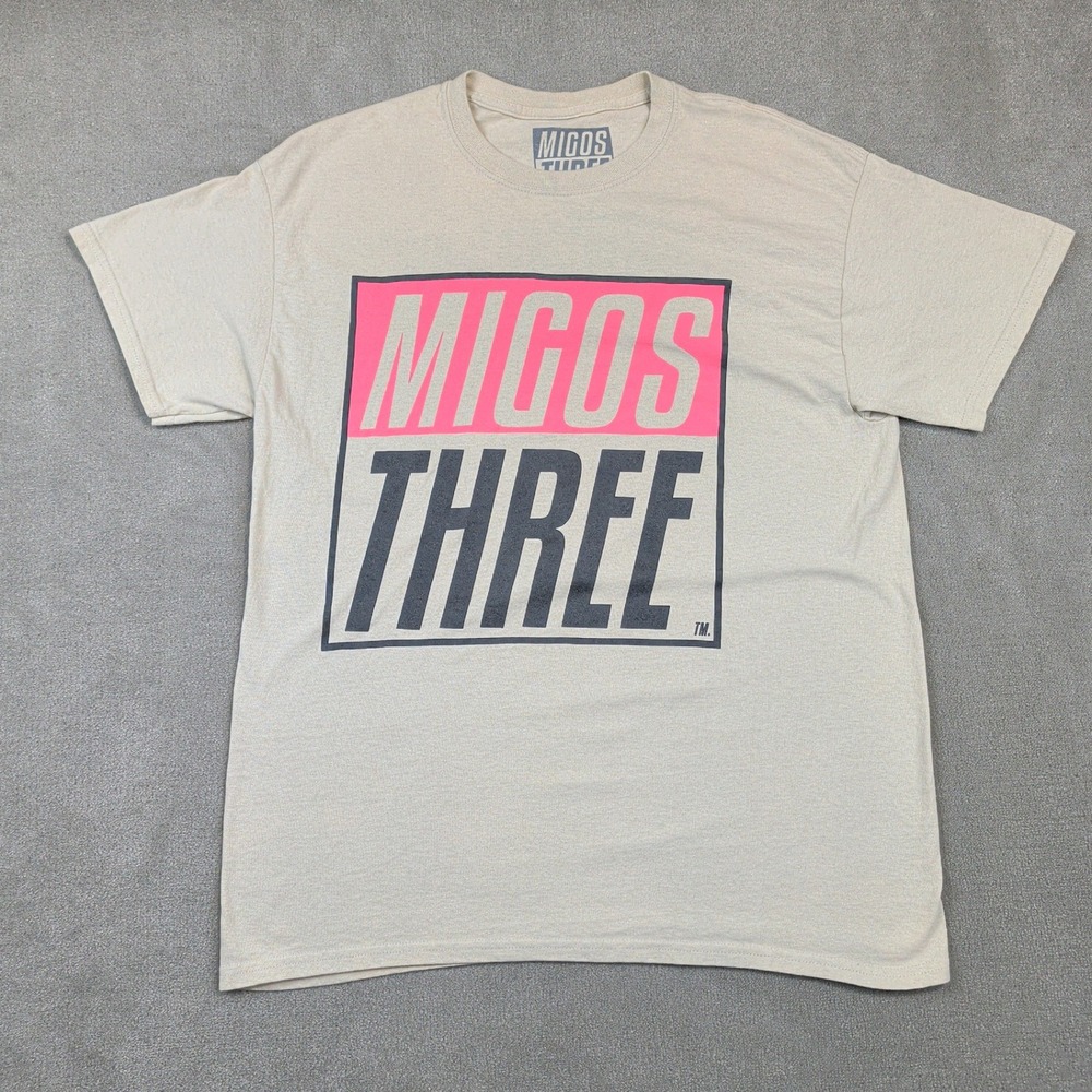 Migos L Culture 3 Graphic T-Shirt Large Mens Tan Rap Tee Tour Tracklist JX-18